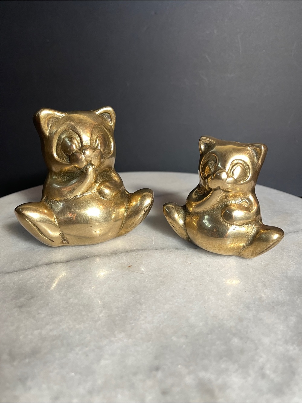 Set of Two Brass panda Figurine paperweights. 1960s-70s.